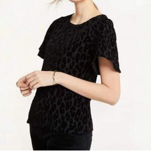 Ann Taylor Women’s Small Black Leopard Print Velvet Blouse